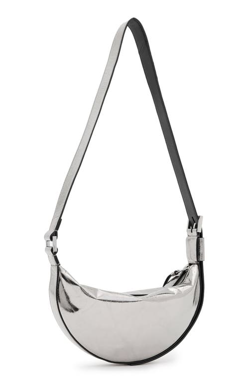 Shop Allsaints Half Moon Leather Crossbody Bag In Gunmetal Grey