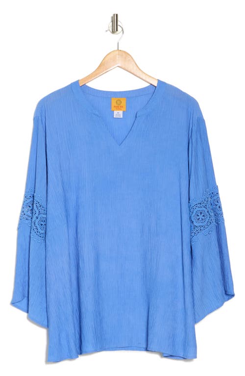 Ruby Rd. Ruby Rd Novelty Long Sleeve Crochet Top In Blue Moon