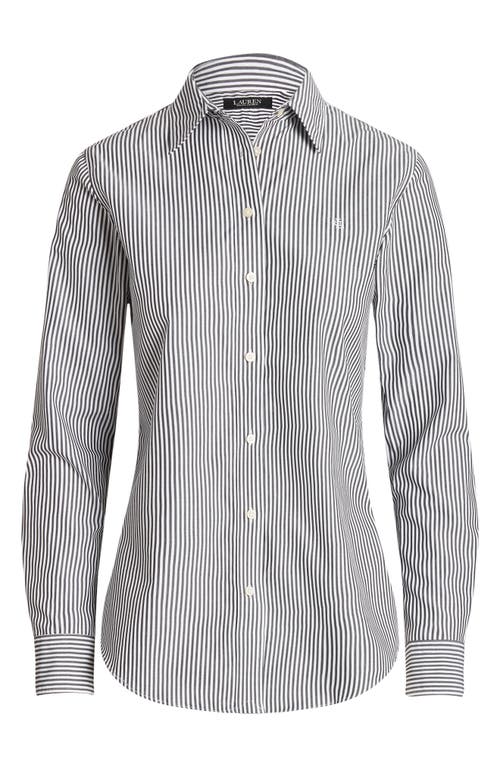 Shop Lauren Ralph Lauren Stripe Easy Care Cotton Shirt In Black/white