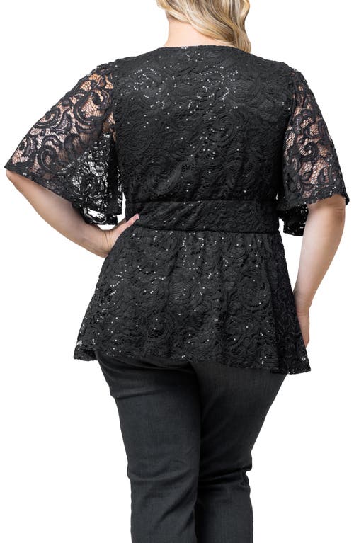 Shop Kiyonna Stardust Sequin Lace Peplum Top In Onyx