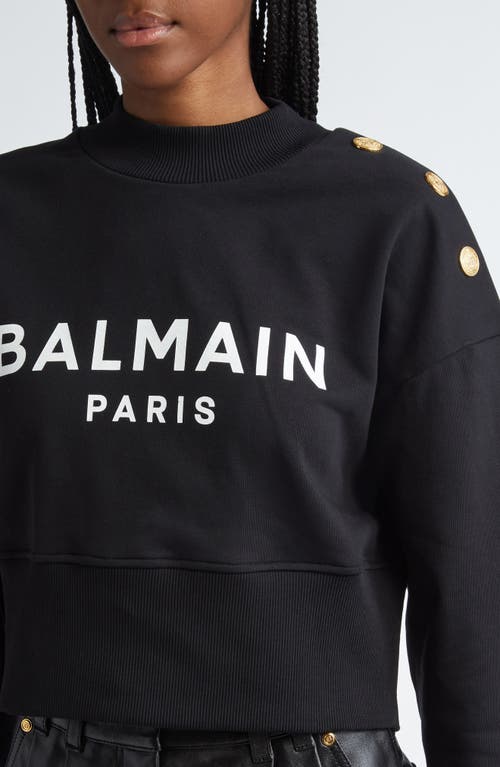 Shop Balmain Logo Cotton Crop Sweatshirt In Black/white