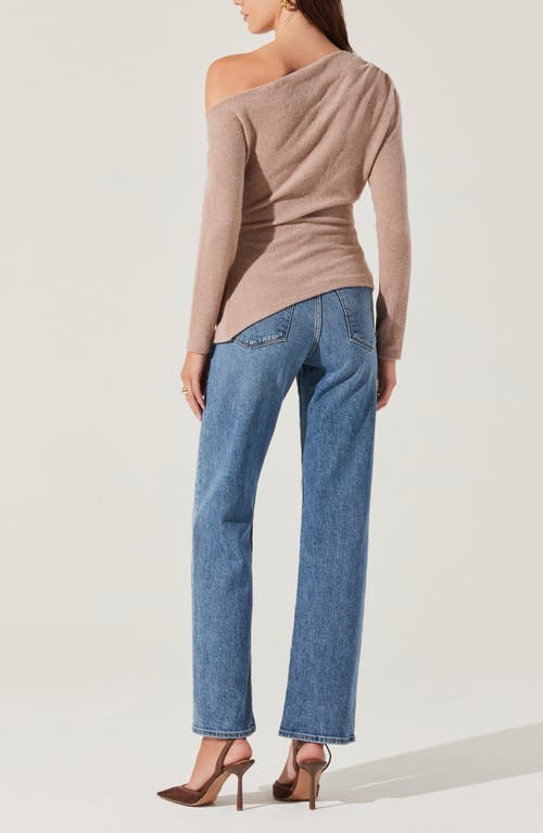Astr The Label One-shoulder Tie Hem Knit Top In Ashy Taupe