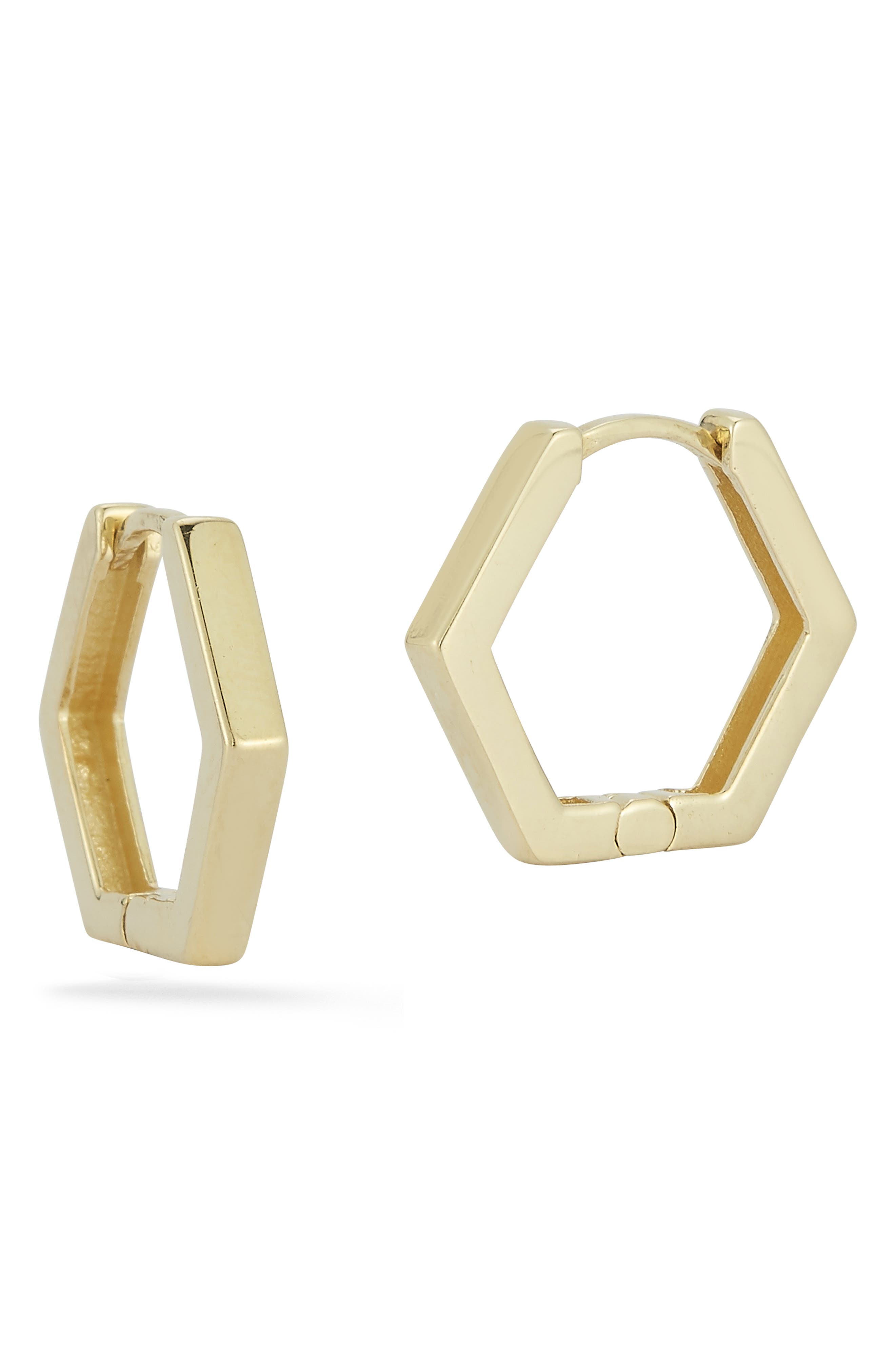 14k gold hexagon hoop earrings