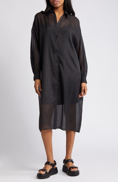Barely There Long Sleeve Semisheer Shirtdress