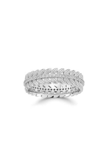 Chloe & Madison Chloe And Madison Silver Cz Feather Band Ring In Silver