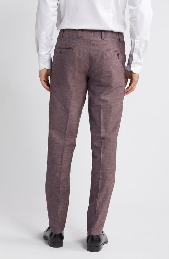Shop Ted Baker Jerome Trim Fit Soft Constructed Flat Front Wool & Silk Blend Dress Pants In Berry