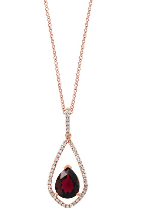 14K Rose Gold Rhodolite Garnet & Diamond Pendant Necklace