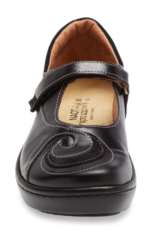 Naot Sea Mary Jane Flat In Black Madras/black Suede