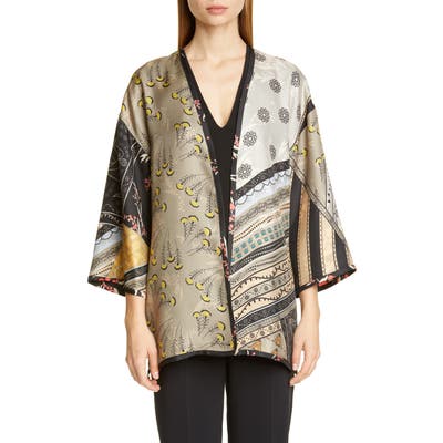 Etro Kesa Reversible Mixed Floral Print Silk Jacket, Grey