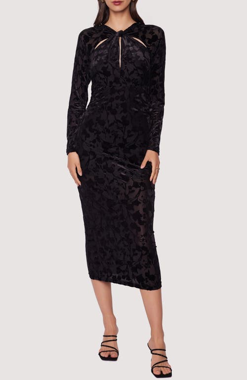 Lost + Wander Spectre Flocked Long Sleeve Velvet Midi Dress in Black 