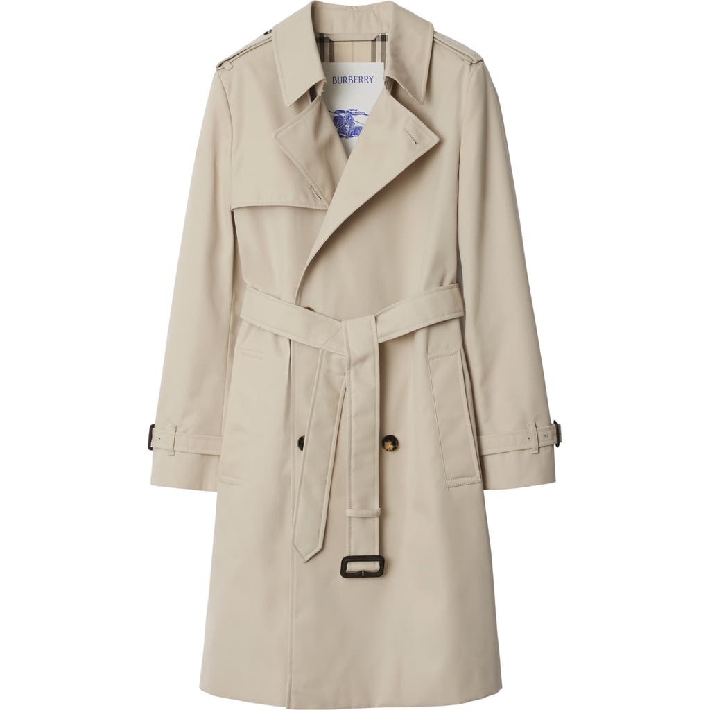 Burberry Mid-length Cotton Blend Trench Coat In Taupe