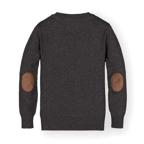 Hope & Henry Baby Boys' Fine Gauge V-neck Sweater With Elbow Patches, Infant In Charcoal Heather