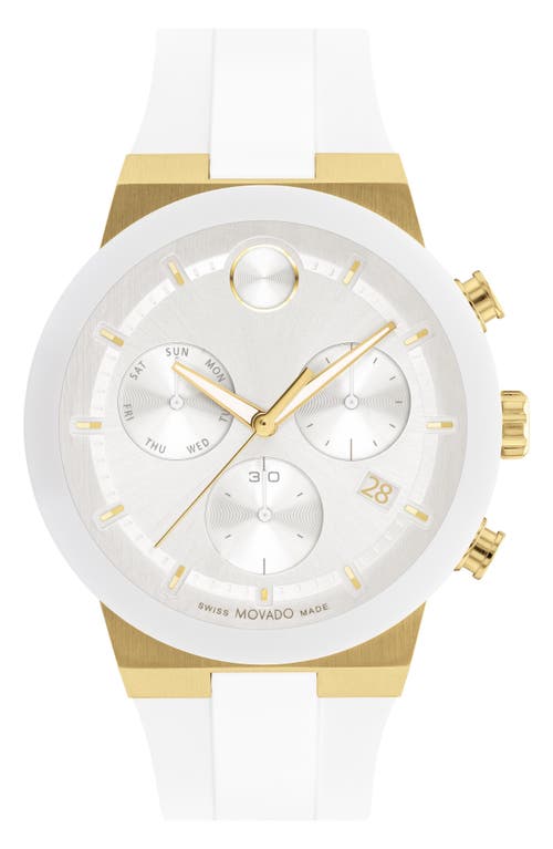 Shop Movado Bold Fusion Chronograph Silicone Strap Watch, 44mm In Gold/white