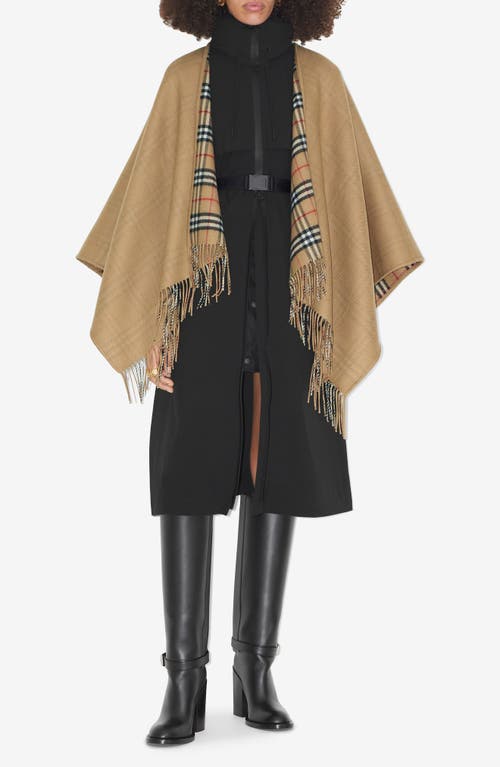 Burberry Check Wool Cape In Archive Beige