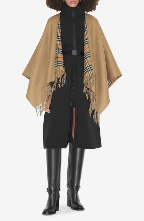 Shop Burberry Vintage Check Wool Cape In Archive Beige