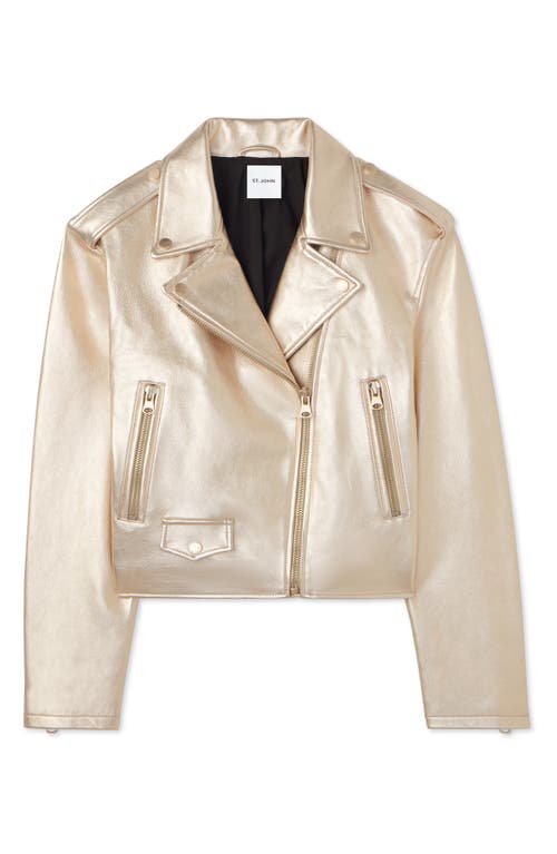 Shop St John St. John Collection Metallic Leather Biker Jacket In Champagne