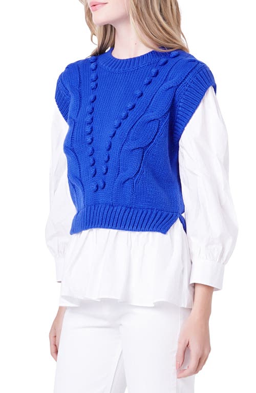 Shop English Factory Mixed Media Cable Stitch Sweater In Cobalt Blue/white