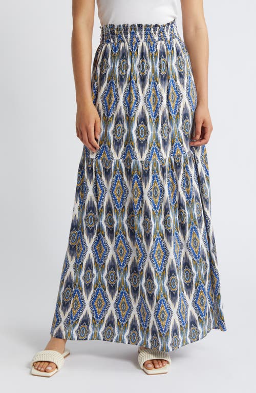 Bobeau Side Slit Maxi Skirt In Mustard/blue Aztec