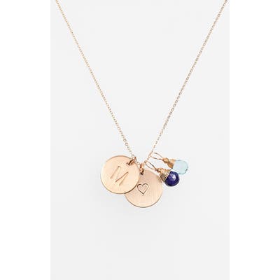 Nashelle Blue Quartz Initial & Heart 14K-Gold Fill Disc Necklace
