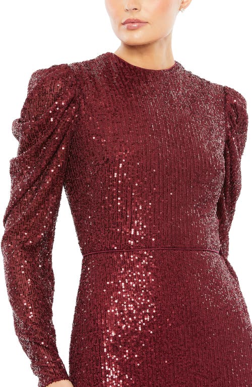 Shop Mac Duggal Sequin Juliet Sleeve Trumpet Gown In Wine