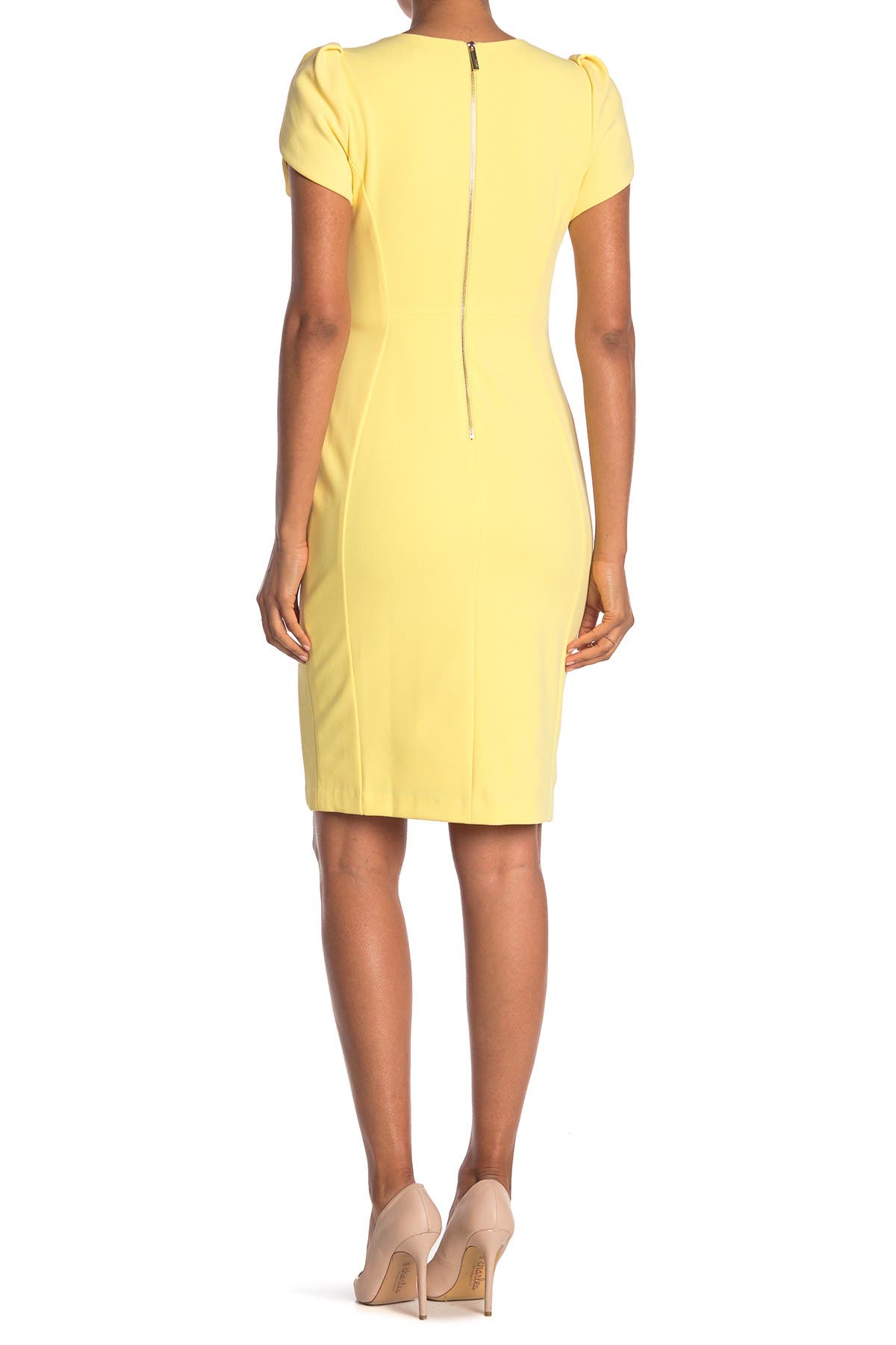 Calvin Klein Tulip Sleeve Sheath Dress In Light/pastel Yellow4