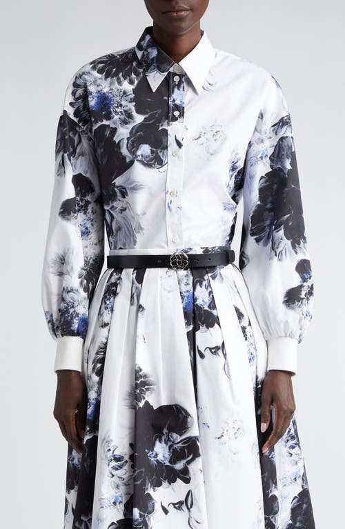 Alexander McQueen Floral Cocoon Sleeve Button-Up Shirt in Ink at Nordstrom, Size 10 Us