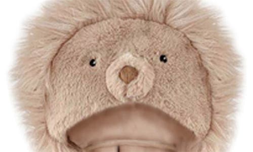 Shop Mon Ami Kids' Luca Lion Hooded Faux Fur Trim Blanket In Tan