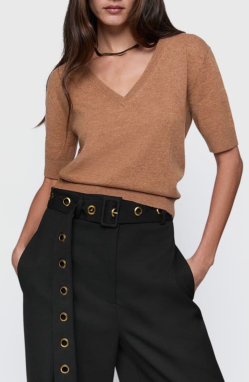 Rebecca Minkoff Have V-Neck Short Sleeve Wool Blend Sweater in Honey 