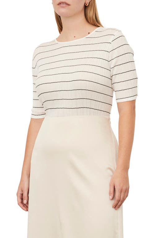 Shop Vince Variegated Stripe Elbow Sleeve Cotton Top In Off White/coastal