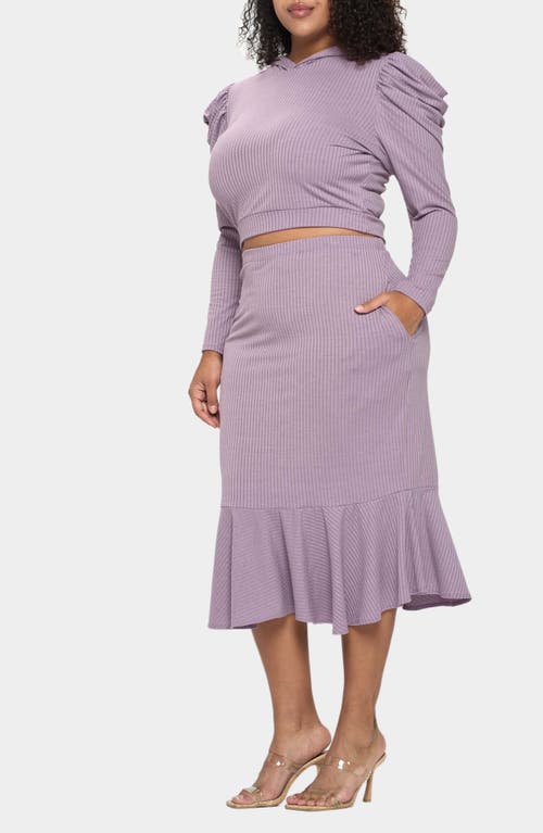 Shop L I V D Carmen Rib Hooded Crop Top & Skirt In Purple Ash