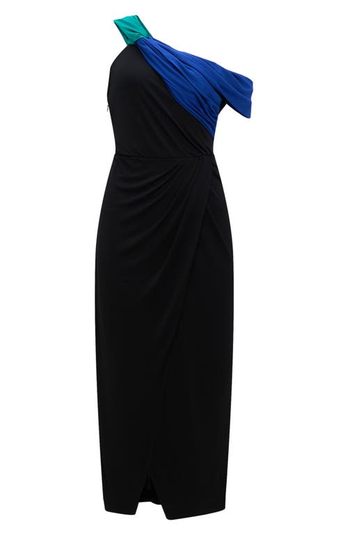 Shop Diane Von Furstenberg Terin Colorblock One-shoulder Dress In Black/royal Blue/emerald