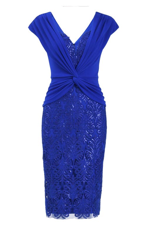 Shop Tadashi Shoji Front Twist Sequin Embellished Sheath In Mystic Blue