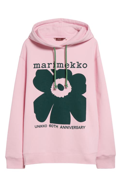 Shop Marimekko Luuppi Unikko Oversize Graphic Hoodie In Light Pink Dark Green