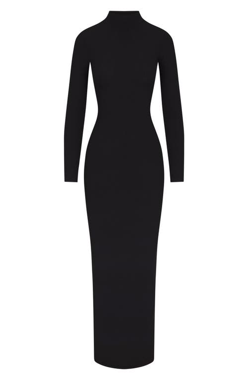 Shop Skims Soft Lounge Mock Neck Long Sleeve Maxi Dress In Onyx