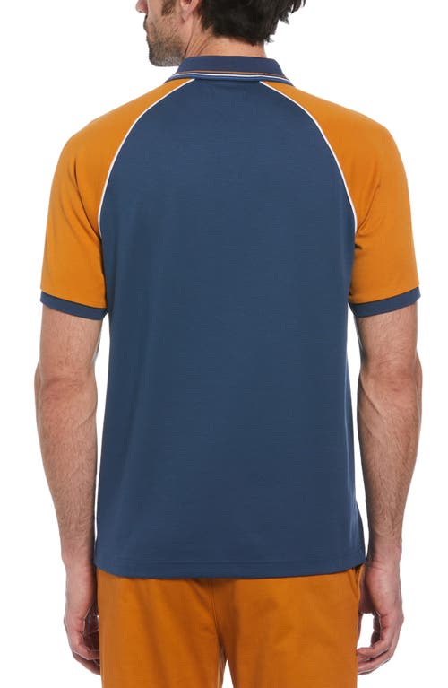 Shop Original Penguin Raglan Sleeve Organic Cotton Polo In Sargasso Sea