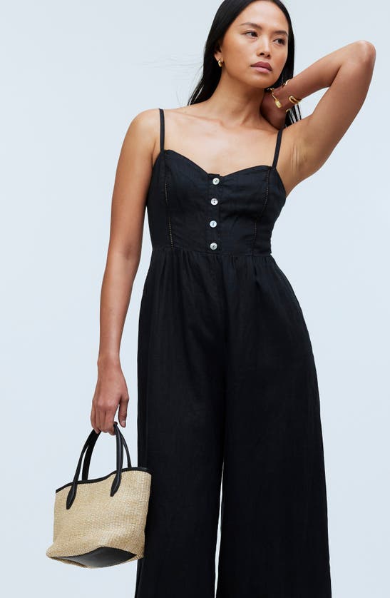 Shop Madewell Campbell Refined Linen Jumpsuit In True Black