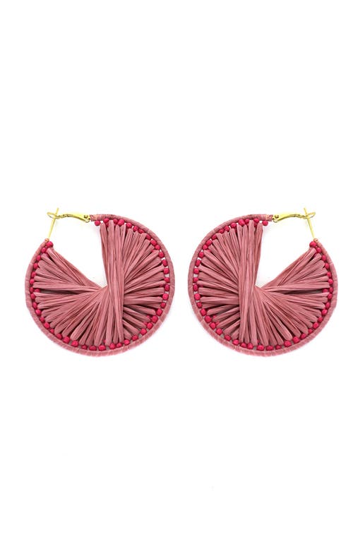 Raffia Wrapped Hoop Earrings in Pink