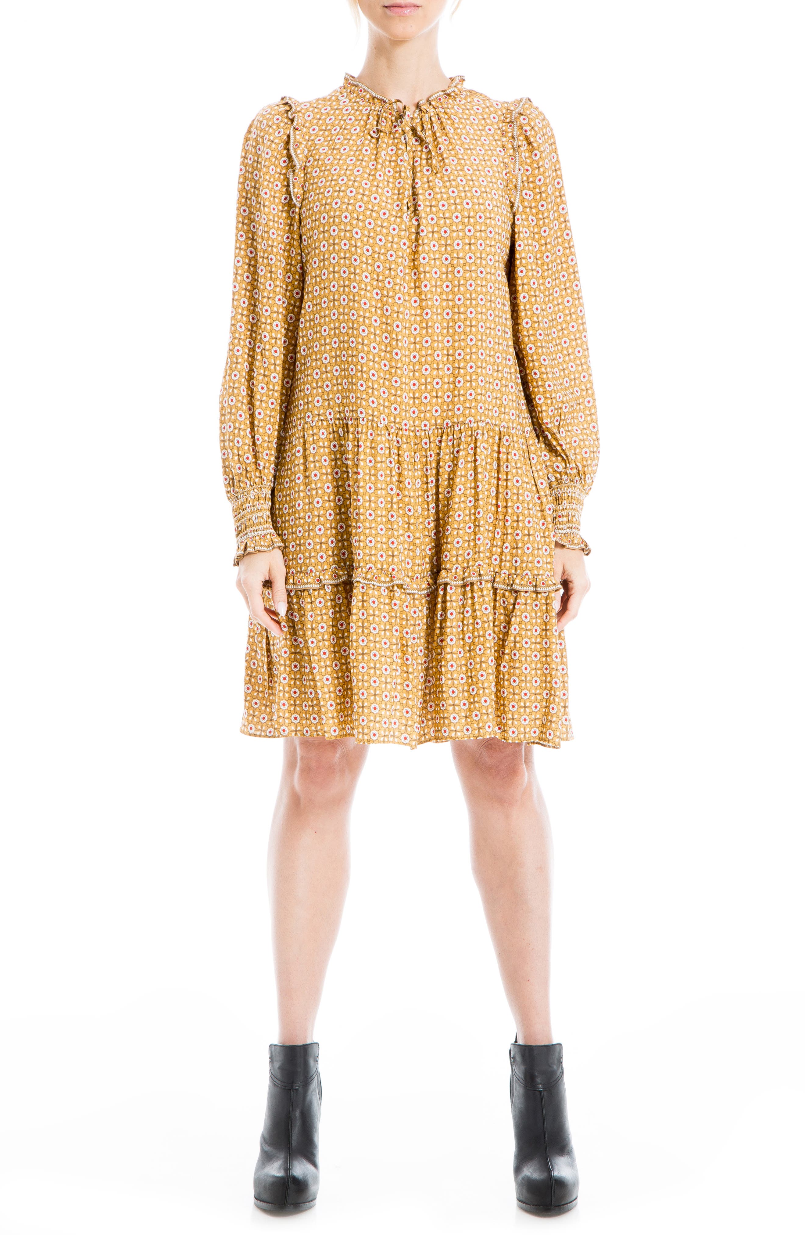 MAXSTUDIO Tie Neck Long Sleeve Tiered 