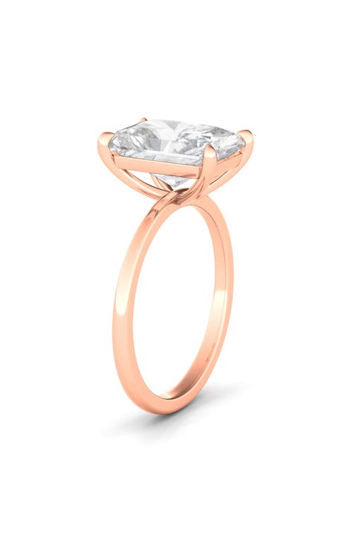 Hautecarat Radiant Cut Lab Created Diamond Ring In 3.00 Ctw 18k Rose Gold