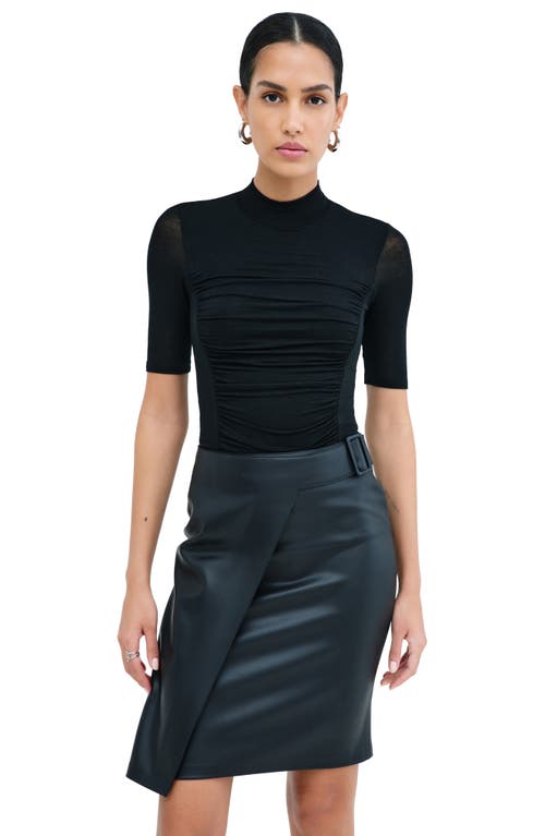 Marcella Logan Ruched Mock Neck Top In Black