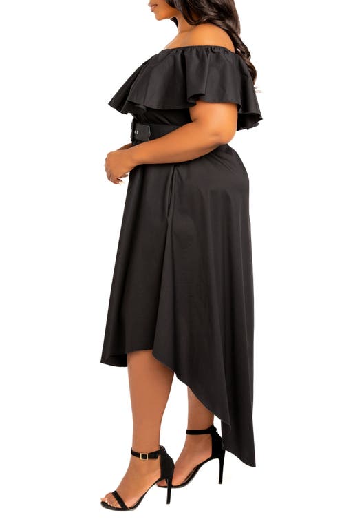 Buxom Couture Flounce Off The Shoulder High-low Dress In Black