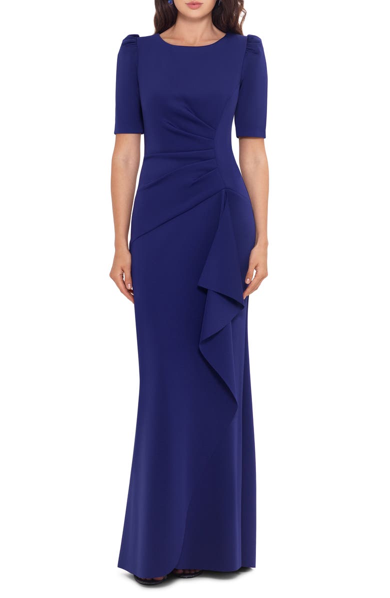 Xscape Side Ruched Ruffle Details Scuba Crepe Gown | Nordstrom