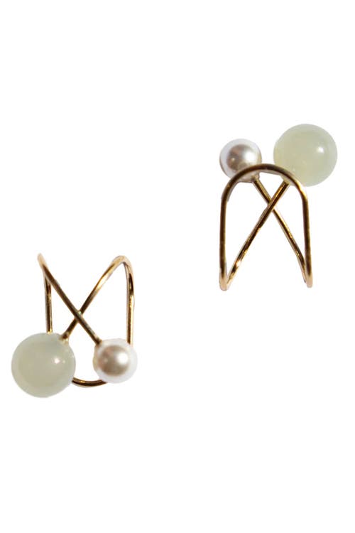 Seree Colette Jade And Pearl Ear Cuffs In Light Green
