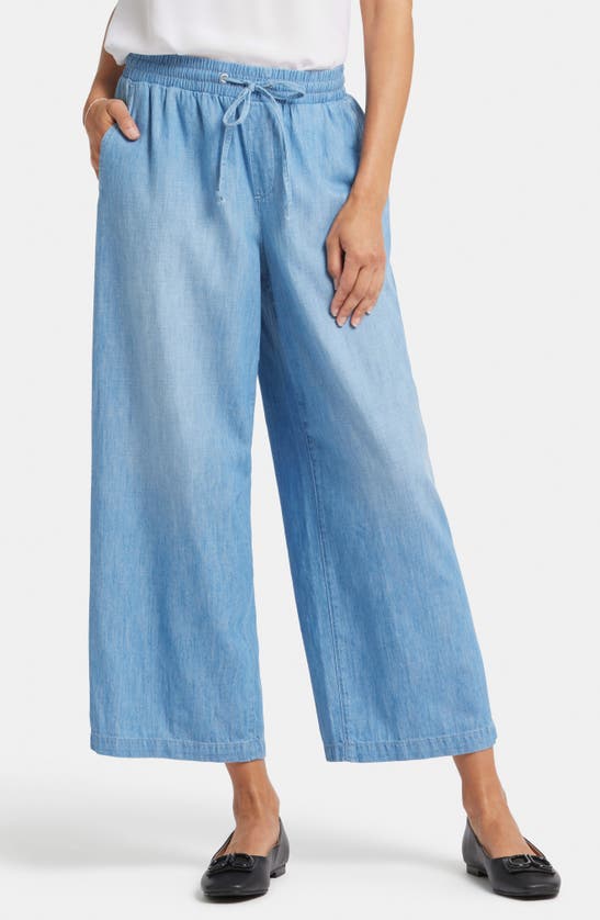 Shop Nydj Jayne Cotton Pull-on Ankle Wide Leg Jeans In Riviera Sky