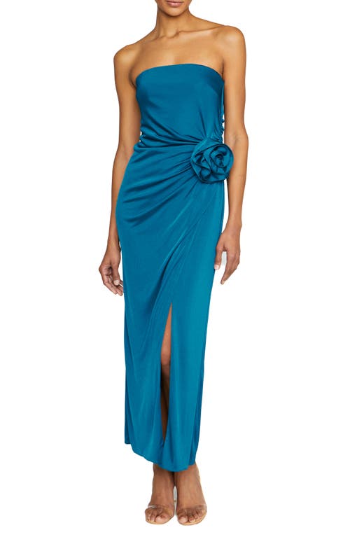 ML Monique Lhuillier Corinne Strapless Gown in Peacock Blue 