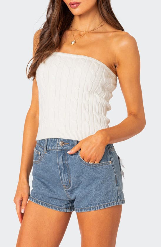 Shop Edikted North Cable Stitch Strapless Top In Cream