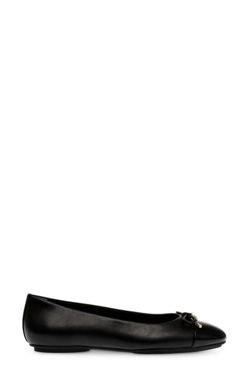 Anne Klein Luci Cap Toe Ballet Flat In Black Microsuede/patent