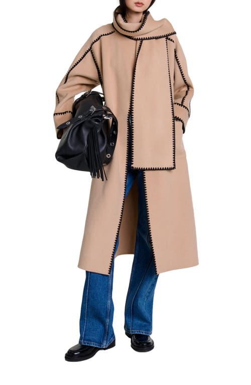 Shop Maje Two-tone Double-faced Coat In Ecru