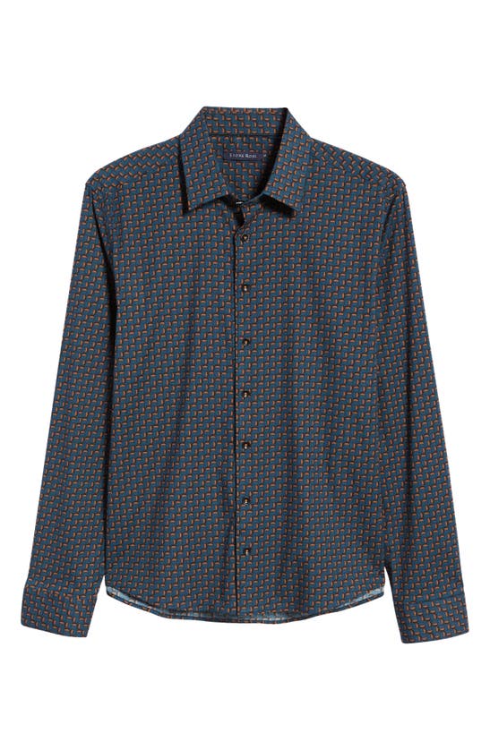 Shop Stone Rose Scotch Print Stretch Woven Button-up Shirt In Teal