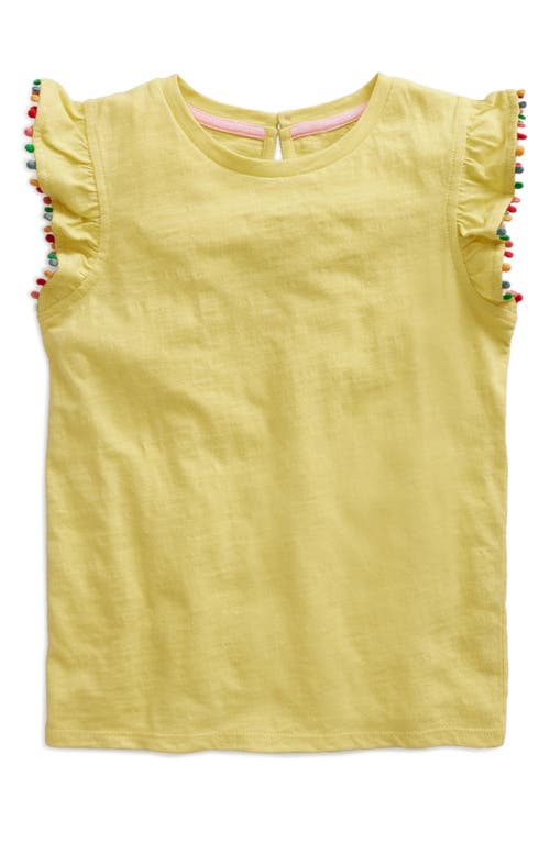 Mini Boden Kids' Pompom Trim Ruffle Sleeve Cotton T-Shirt Zest Yellow at Nordstrom,